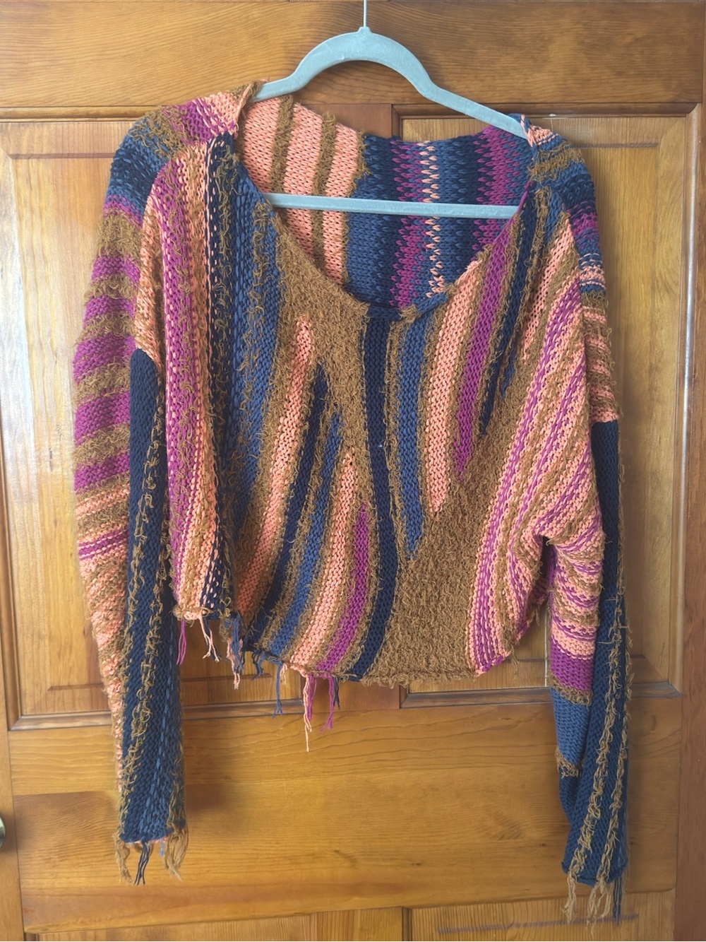 Free People Multicolor Striped Knit Scoop Neck Sweater in Pink, Navy, Tan